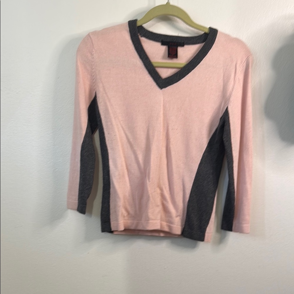 Pink and Gray V-Neck Sweater
